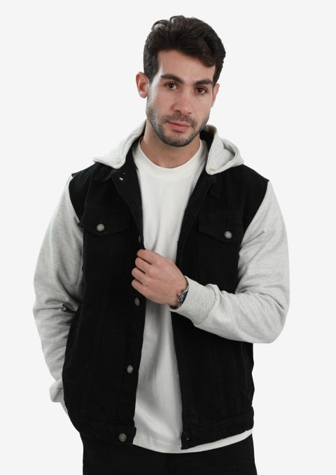 Casual Plain Basic Long Sleeve Hooded Neck Denim Jacket